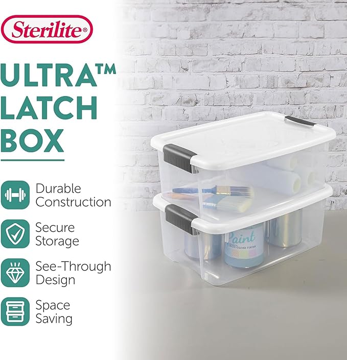 Sterilite 6-Pack Ultra Latching Box, Storage Bins with Lids, Clear Plastic, 18 Quart - Heavy-Duty Organizing Containers for Closet, Bathroom, and Office - Image 2