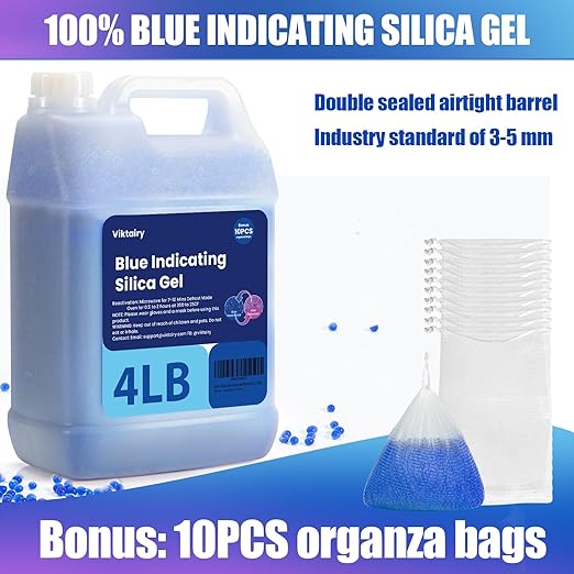 4LBS Desiccant Beads, Premium Blue Indicating Reusable Silica Gel Beads Bulk, Industry Standard 3-5 mm Desiccant Dehumidifier for 3D Filament, Electronic Devices, Camera, Documents, Safe (10PCS Bags - Image 4