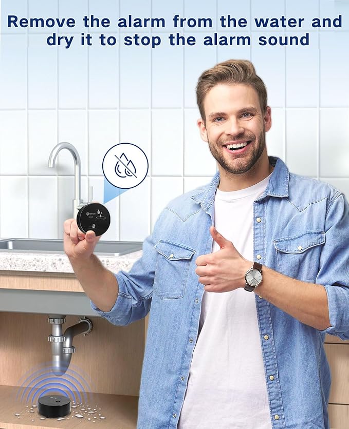 Geevon 2 Pack Water Leak Detectors, 100dB Water Sensor Alarms Flood Detector for Basements, Bathrooms, Laundry Rooms, Kitchens, Garages, and Attics, Water Alarms Battery-Operated (Battery Included) - Image 5