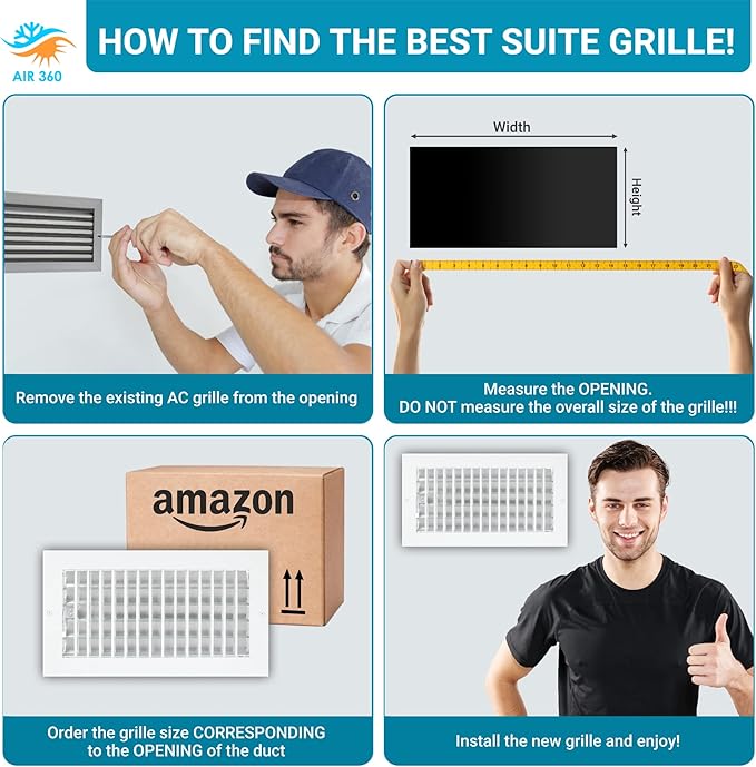 Aluminum 12 x 6 In (Duct Opening) Heater Vent Deflector Wall AC Grille – Premium Register Vent Cover – Durable Rustproof Wall Grille – Overall Size 13-5/8 x 7-5/8 Inch – Adjustable Front Blades, White - Image 7