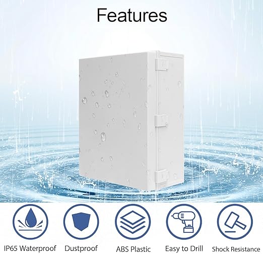 Electrical Box IP65 Waterproof Dustproof ABS Plastic Enclosure Outdoor and Indoor Project Box Hinged Cover with Mounting Plate Wall Brackets, Outer Dimension 19.7"x 15.7" x 7.9", Grey - Image 3