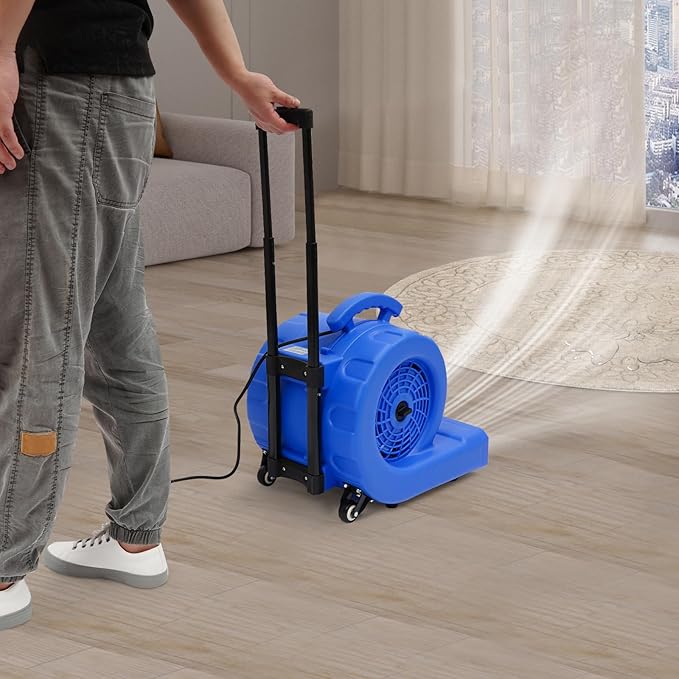 Air Mover Blower Fan, 750W 3-Speed Carpet Dryer Fan with Casters and Telescopic Pull Rod, Centrifugal Air Mover for Home Commercial, and Janitorial Use - Image 8