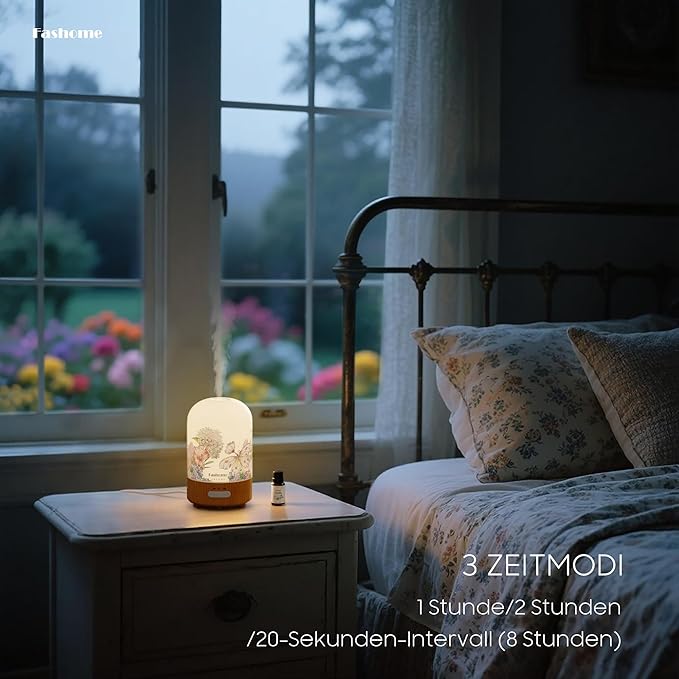 Essential Oil Diffuser Hand Blown Glass, 100ml Small Aromatherapy Diffuser, Auto Shut-Off Function, Ultrasonic Diffusers for Essential Oils, Cool Mist Humidifier with Warm White Lights (Vanilla Oil) - Image 5