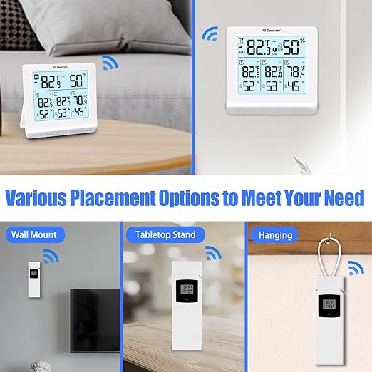 Geevon Indoor Outdoor Thermometer Wireless with 3 Remote Sensors, Digital Hygrometer Thermometer, Temperature Gauge Humidity Monitor with Backlight, 200FT/60M Transmission Range - Image 8