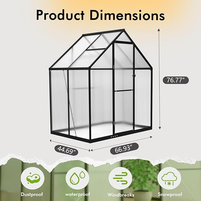 6×4FT Small Greenhouse, Mini Greenhouse with Electronic Thermometers, Enhanced Aluminum Small Greenhouse for Outdoors and Garden Planting, Withstands Bad Weather to Protect Vegetable or Plants - Image 8