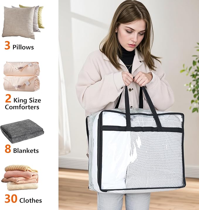 Budding Joy Clear Zippered Storage Bags for Clothes,40L Closet Organizers and Storage Containers Vinyl Moving Bag for Bedding, Linen, Blankets, Comforters, Clothing & Toys, Black, 2 Pack - Image 3