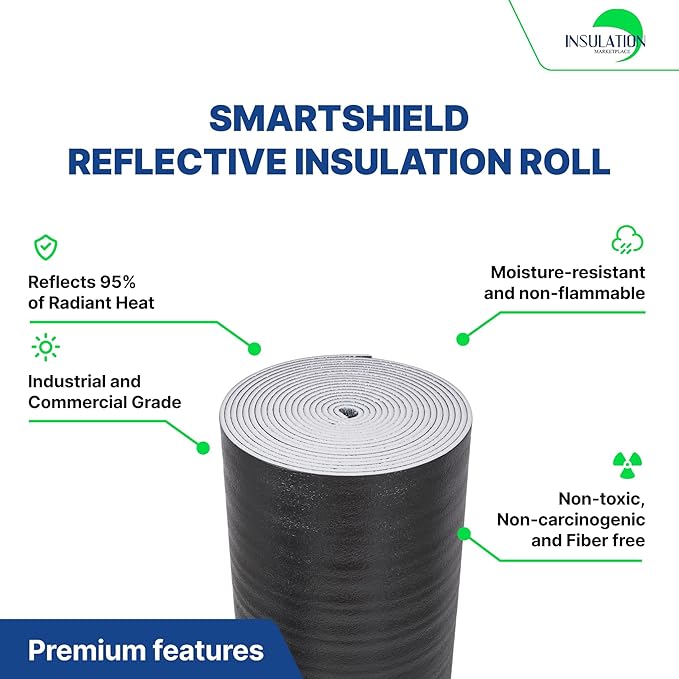 SmartSHIELD -10mm 48" x 50ft R20 Reflective Insulation roll, Foam Core Radiant Barrier, Thermal Insulation Shield - Black / FOIL - Image 3