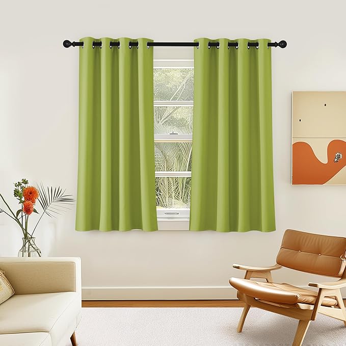 NICETOWN Room Darkening Short Curtain 54 inches Long for Living Room, Grommet Sound Reducing Thermal Insulated Curtains for Bedroom Nursery Window, 46W x 54L, 1 Piece, Fresh Green by NICETOWN