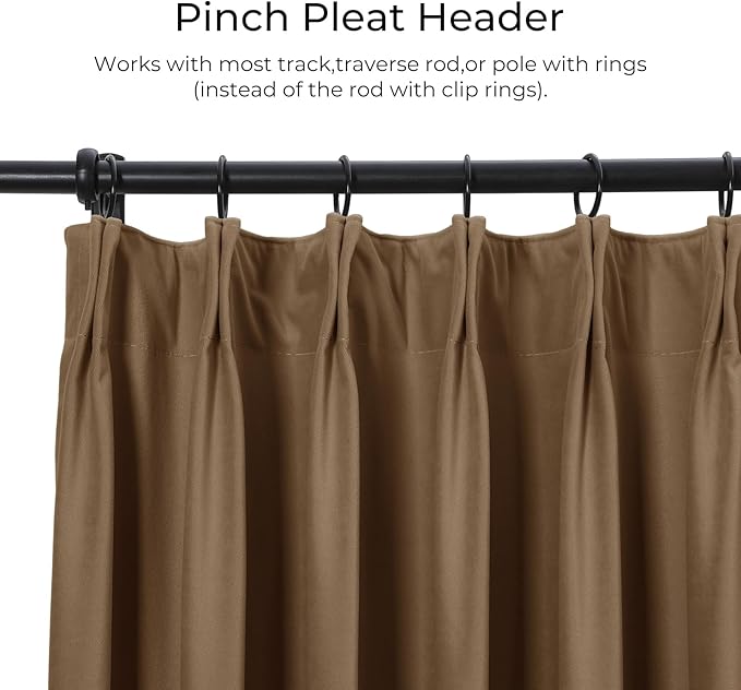 TWOPAGES Luxury Velvet Curtain Pinch Pleated Chocolate Curtain 102 inch Long Thermal Insulated Blackout Drapes for Bedroom Living Room Indoor Window (1 Panel,Chocolate,72Wx102L) - Image 2