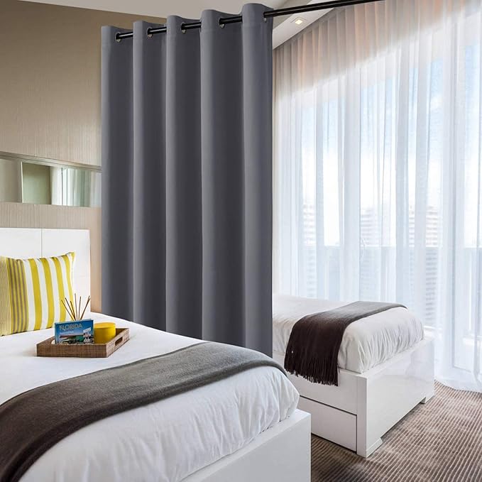 DWCN Blackout Curtain Panel for Bedroom - Thermal Insulated Energy Saving Grommet Blackout Drapery for Patio Door, Room Divider Long Curtain, Dark Grey, W60 inches by L96 inch, 1 PC - Image 5