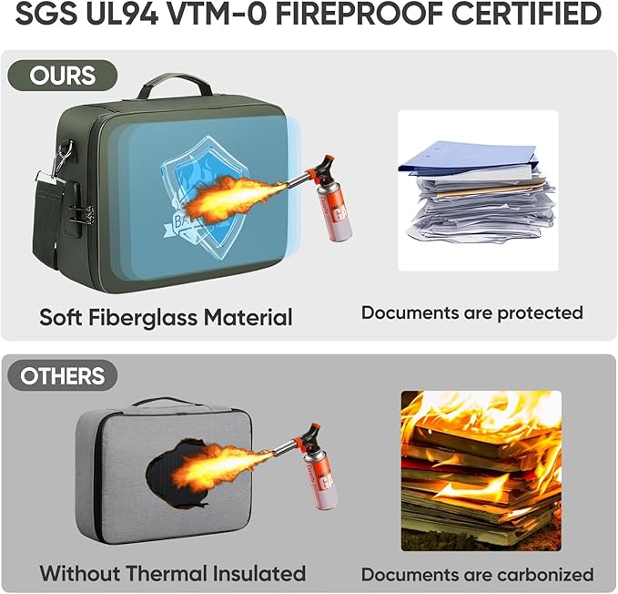 BALEINE Fireproof Document Box with Lock, Portable Fireproof Document Bag Waterproof Fire Proof File Boxes for Documents, File Organizer Box for Important Paperwork (Green, 15''x11''x4'') - Image 6