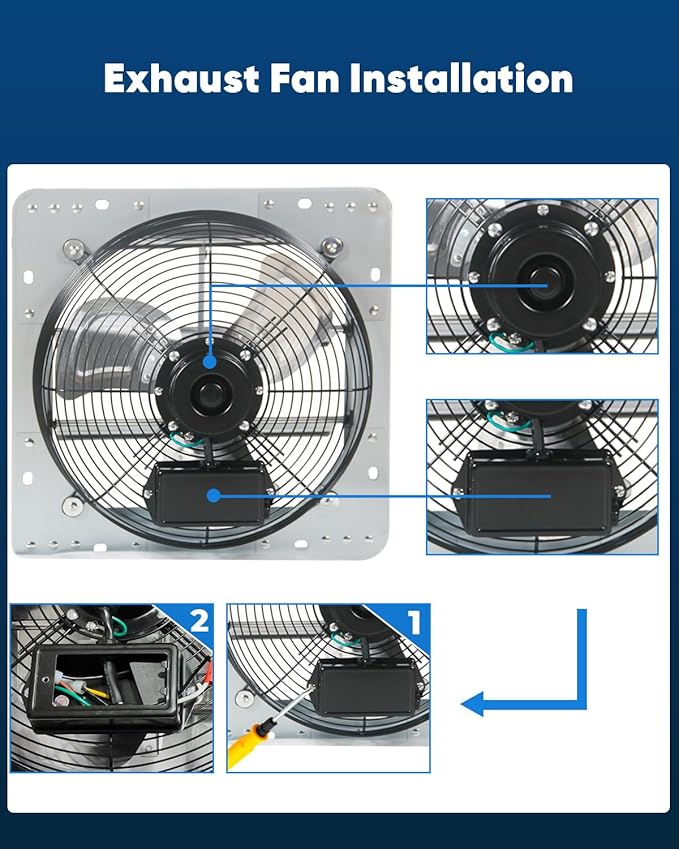 KEN BROWN 12 Inch Shutter Exhaust Fan, Gable Vent Fan, Wall Mount Ventilation, Automatic Aluminum Blades, High Speed, 1800CFM, for Garages, Shop, Greenhouse, Attic - Image 8
