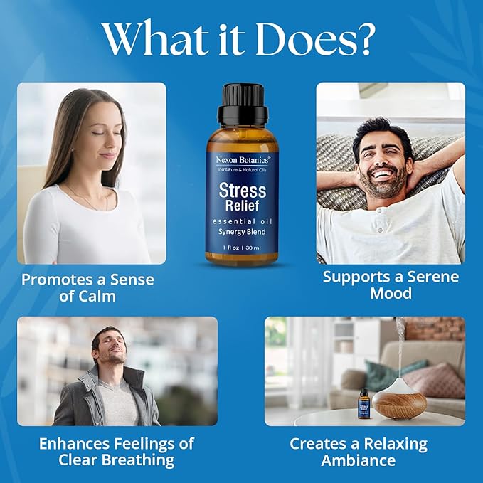 Stress Relief Essential Oil Blend 30 ml - Stress Relief & Calm Essential Oil for Diffusers & Aromatherapy - Promotes Relaxation & Rest - Nexon Botanics - Image 2