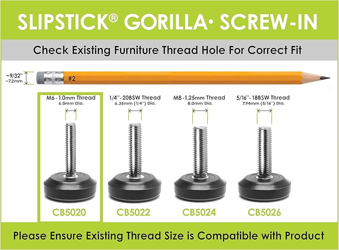 Slipstick Gorilla Outdoor Adjustable Furniture Levelers (8 Pack) Weatherproof Screw in Leg Glides for Chairs, Tables, and Outdoor Furniture Feet, 1-1/8 Inch Slider Glide, M6 Thread - Image 6