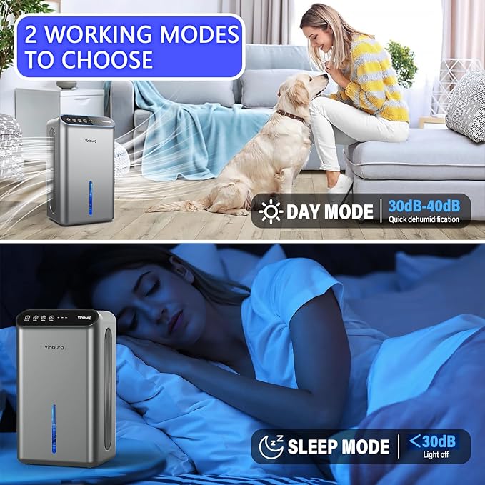 Dehumidifiers for Home (85 OZ Water Tank, 800 sq.ft) Quiet Small Dehumidifier for Basement Bedroom Bathroom with Drain Hose, 3 Gear Timer, Sleep Mode, Auto Shut Off, 7 Color Ambient Light - Image 4