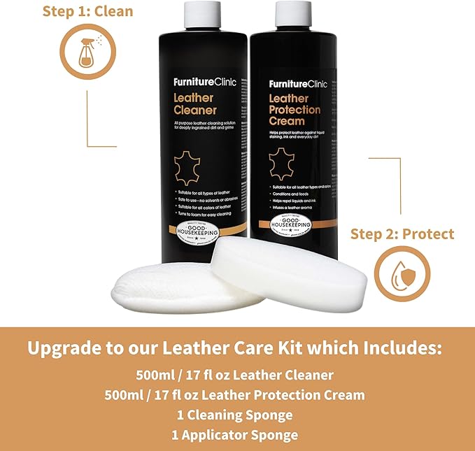Furniture Clinic Leather Cleaner | Non-Toxic | Removes Dirt & Grime | All-Purpose Cleaning Solution for Couches, Car Seats, Purses, Shoes & Saddles | Restores All Leather Types | 17oz / 500ml - Image 6