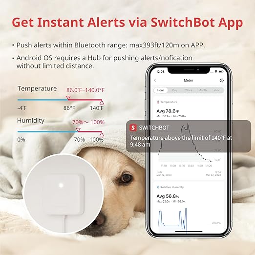SwitchBot Room Thermometer Hygrometer Indoor, Bluetooth Digital Temperature Monitor with Free Data Storage, Dewpoint/VPD/Absolute Humidity, Hygrometer Indoor Humidity Meter, Thermometer for Home - Image 5