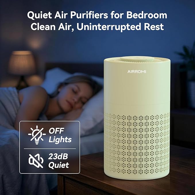 AIRROMI Air Purifier for Bedroom with HEPA Fet Filters, Pet Air Purifiers for Home Cat Pee Smell, Covers Up to 990Ft², Quiet 360° intake Air Cleaner for Allergies Dust Smoke Odor A2001 Yellow - Image 6