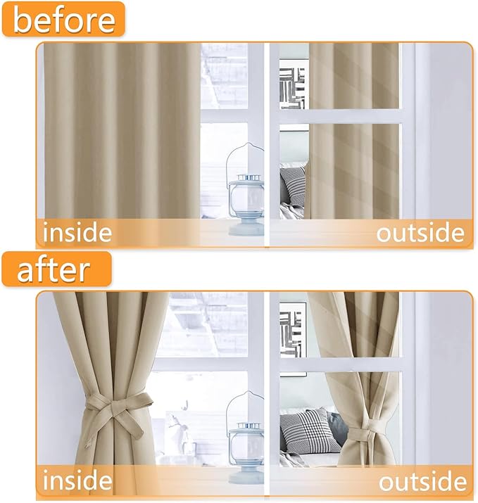 Hiasan Blackout Curtains for Bedroom, 42 x 63 Inches Length - Thermal Insulated & Light Blocking Window Curtains for Living Room, 2 Drape Panels Sewn with Tiebacks, Taupe - Image 5