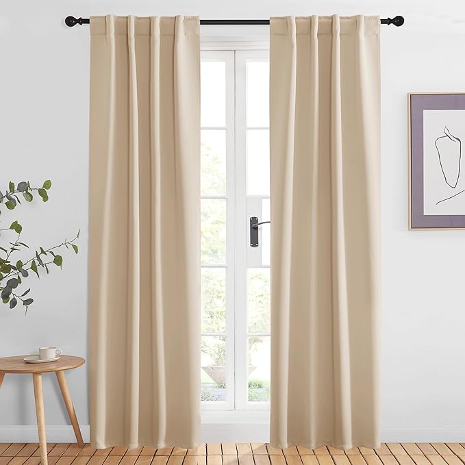 NICETOWN Window Treatment Room Darkening Curtains - (Biscotti Beige Color) 34 Width X 84 Length, 1 Pair, Solid Thermal Insulated Blackout Rod Pocket & Back Tab Curtains and Drapes for Bedroom by NICETOWN