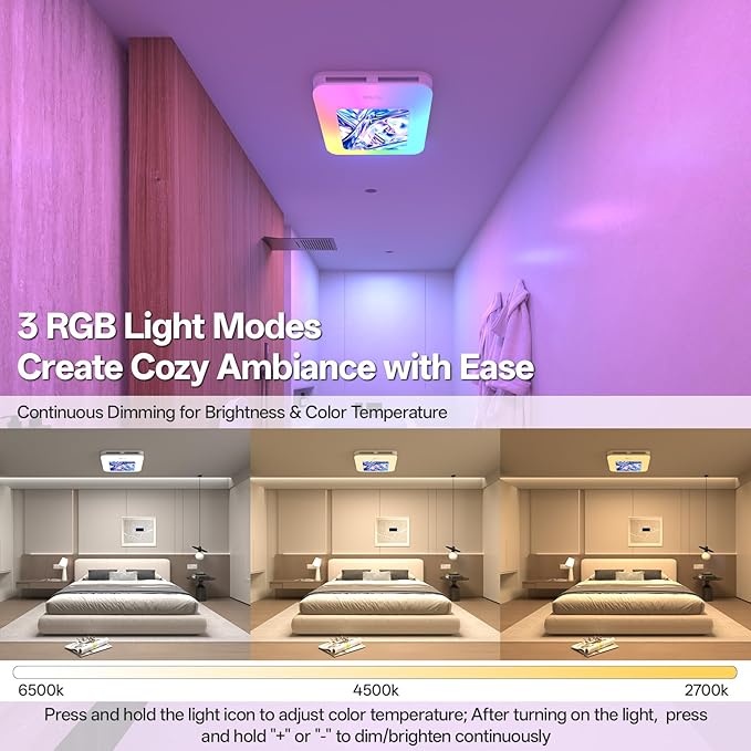 Bathroom Fan with Humidity Sensor,230 CFM 1.0 Sone Bathroom Exhaust Fan with Light,Ventilation and Exhaust Fan with Remote Control and Timer Function,Violet Blue - Image 2