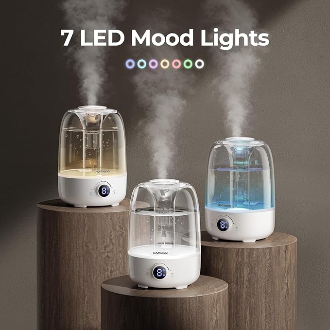 Homvana Humidifiers for Bedroom Diffusers - Top Fill 4L Cool Mist Humidifier Large Room, 40H Runtime Diffusers for Home, Air Humidifier for Plants, Baby Nursery, Easy to Clean, Essential Oil Diffusers - Image 6