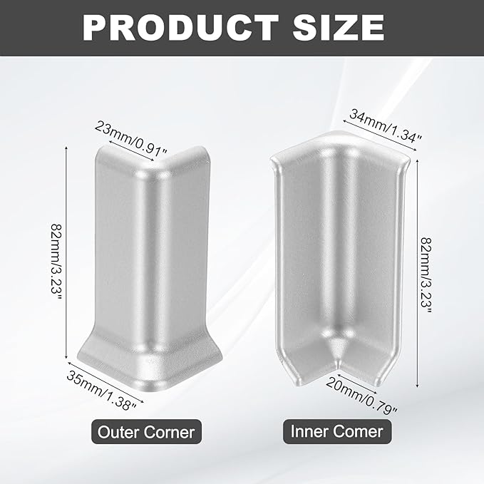 uxcell Self Adhesive Baseboard Corner Blocks, 3.23 Inch Wall Edge Corner Protector 3 Inside + 3 Outside Corners-Connector for Wall Floor Furniture Edge(Silver) - Image 2