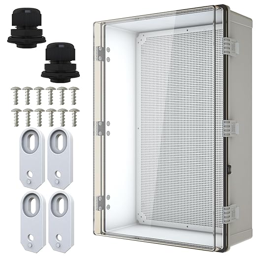 MAKERELE Extra Large Electrical Box Plastic IP67 Electronics Clear Waterproof Boxes for Outdoors Case with 2 NPT 1”Glands and Wall Bracket Hinged Cover Outdoor Enclosure Box(23.6"*15.7"*8.7") by MAKERELE