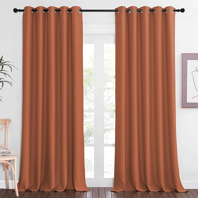 NICETOWN Sliding Door Window Treatment Blackout Patio Door Curtain Panels, Privacy Thermal Drapes for Bedroom Living Room Department with Grommet Top (Burnt Orange, W66 x L110) by NICETOWN