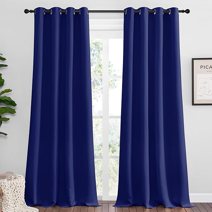 NICETOWN Navy Blue Blackout Curtains 90 inches Length for Living Room, 2 Panels, 55" Wide, Thermal Insulated Long Drapes for Large Window by NICETOWN
