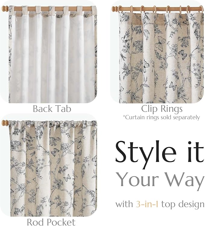 jinchan Floral Curtains Lined Linen Blend Curtain for Living Room 84 Inch Length Black Farmhouse Flower Patterned Curtain French Country Curtains Drapes Back Tab Rod Pocket 2 Panels - Image 3