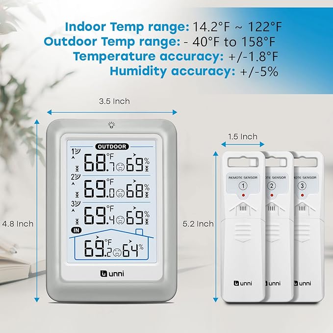 Indoor Outdoor Thermometer Wireless, 4.5 Inch Display Digital Hygrometer Thermometer Temperature Humidity Monitor with 330ft Range Sensor and Adjustable Backlight - Image 6