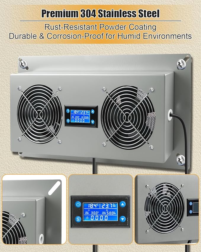 Crawlspace Ventilation Fan with Temp and Humidity Controller, Freeze Protection Thermostat, Stainless Steel Exhaust Fan for Crawl Spaces Basement Attic Garage Hydroponics Grow Tents (220 CFM Airflow) - Image 5
