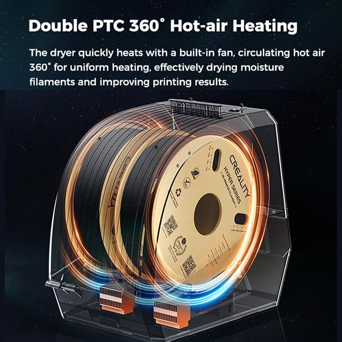 Creality Space PI Filament Dryer Plus, 2 Spools 3D Printing Filament Storage with Built-in Fan, 4” Touch Screen, 360℃ PTC Heating, Upgrade Dehydrator Storage Box for 1.75/2.85mm PLA/PETG/ABS/Nylon - Image 2