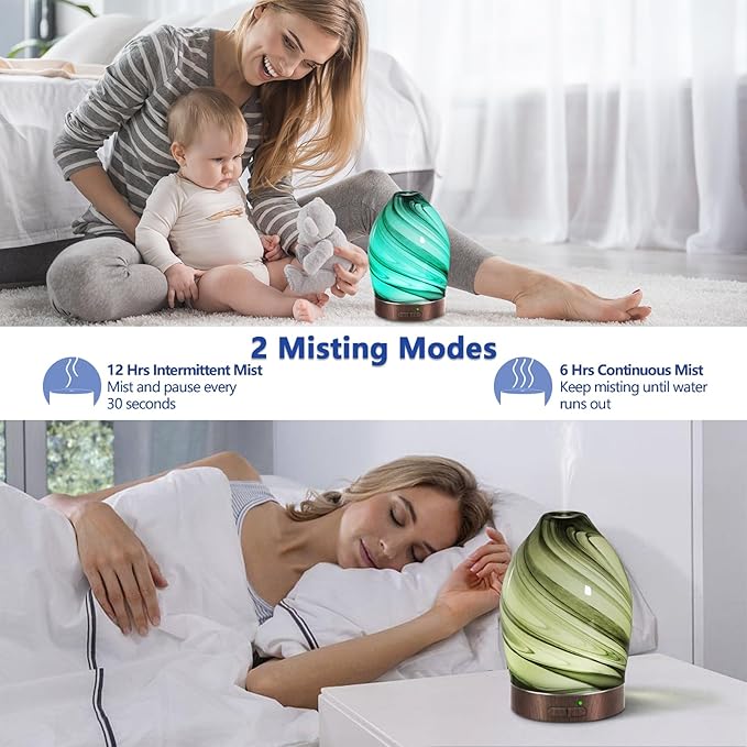 Essential Oil Diffuser Aromatherapy Diffuser -150ml Art Glass Aroma Diffuser for Home Ultrasonic Diffuser with Auto Shut-Off Protection,7 Colors Light for Home Office SPA Decor & Gift (Storm Cloud) - Image 5