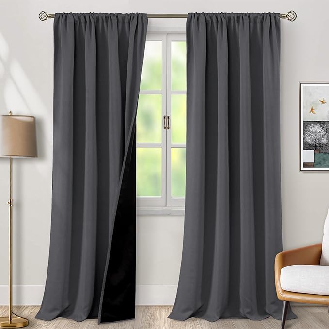BGment Extra Long Blackout Curtains for Living Room 2 Panels Set, Window Curtains for Bedroom 95 Inch Long, Room Darkening Soundproof Block Out Bedroom Curtains with Rod Pocket, Dark Grey, 52 Wide by BGment