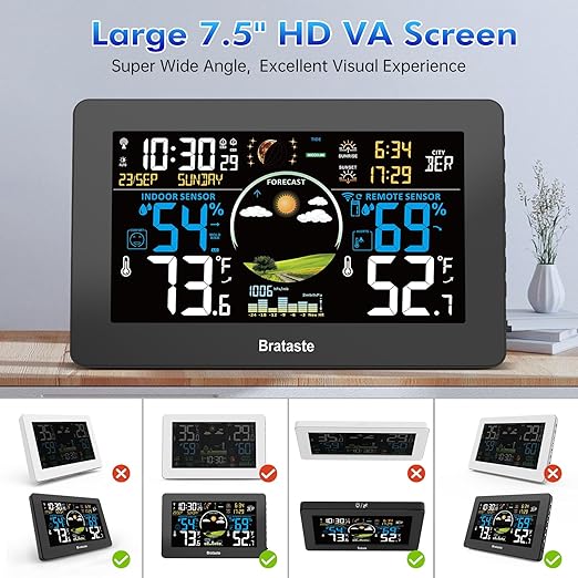 Weather Station Wireless Indoor Outdoor, Digital Thermometer with Remote Sensor, 7.5'' HD VA Display Home Weather Stations, Accurate Temperature Humidity Gauge with Weather Forecast, Atomic Clock - Image 2