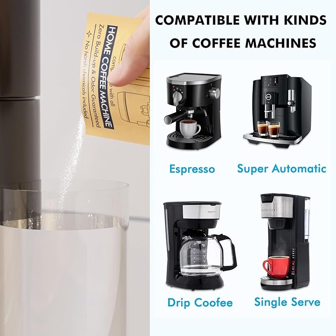 Descaling Powder Solution (4 Uses) Removes Scale and Build-Up, Automatic Coffee Pots & Makers & Espresso Machines Descaler, Compatible with Keurig Breville Nespresso Delonghi Ninja - Image 4