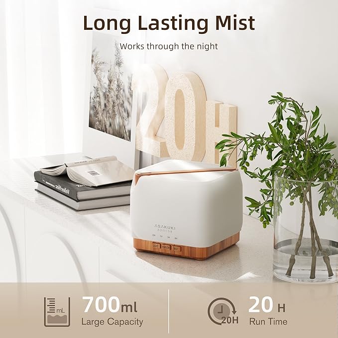 ASAKUKI 700 ml Premium Essential Oil Diffuser, 5 in 1 Ultrasonic Aromatherapy Fragrant Oil Vaporizer Humidifier, Timer and Auto-Off Safety Switch, 7 LED Light Colors, Valentine's Day Gift - Image 5
