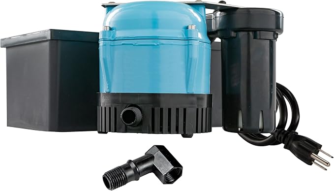 Little Giant 1-ABS 115-volt, 1/150 HP, 205 GPH Automatic Shallow Pan Condensate Removal Pump for Ceiling Mounted Air Conditioners or Dehumidifiers, with Condensate Collection Tank, Black/Blue, 550522 by LittleGiant