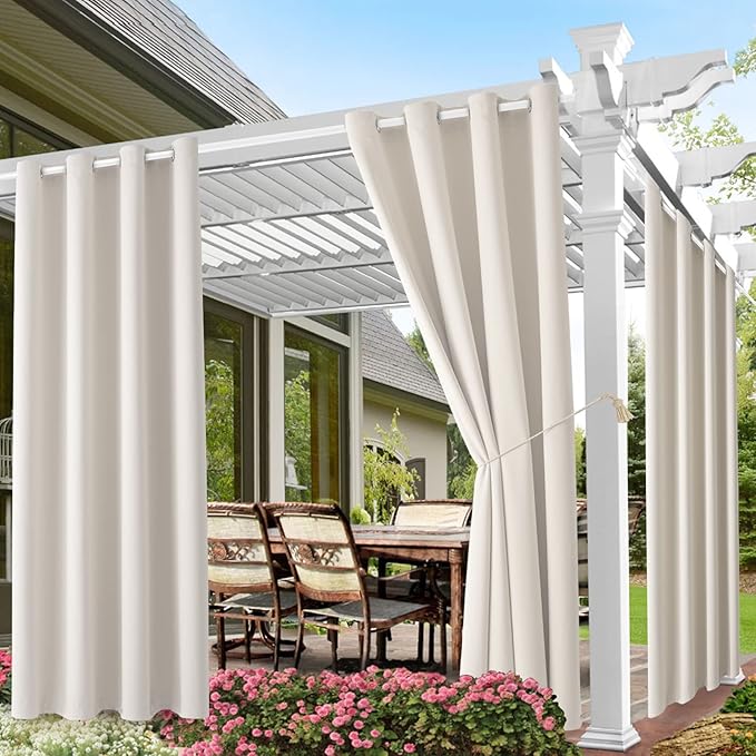 Outdoor Indoor Curtains W52 x L108 for Patio - Weather-resistant Window Panels Privacy Protect Grommet Top Thermal Insulated Home Curtain for Porch Pergola Lawn Garden Hot Tub Area (2 Panels) by DivaenCamino