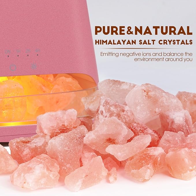 SALKING 2-in-1 Himalayan Salt Lamp & Ultrasonic Essential Oil Diffuser, Aromatherapy Diffuser Cool Mist Humidifier, Salt Therapy Lamp, 100% Pure Himalayan Salt, Ambient Glow, 150ml (Hot Pink) - Image 2