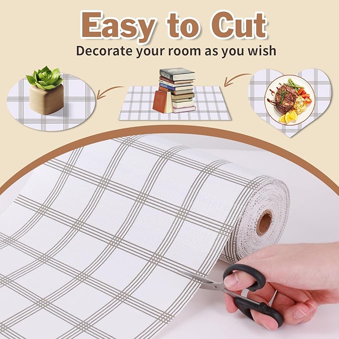 Drawer and Shelf Liner for Kitchen Cabinet: 12 in X 30 Ft Non Slip Waterproof Shelf Paper Non Adhesive Refrigerator Liners White Square Easy Liners for Bathroom Cupboard with Knife Tape Measure - Image 4