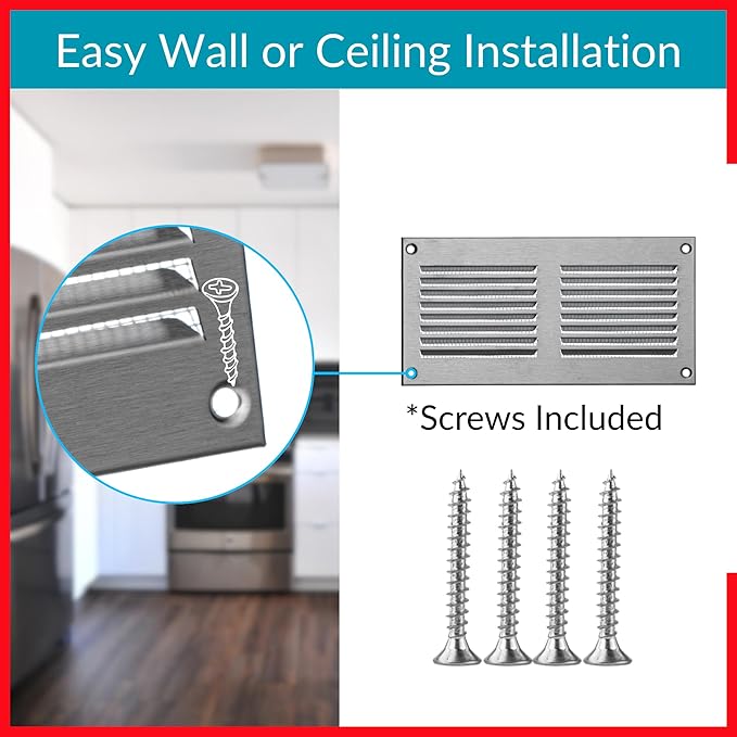 6x2 Vent Cover (Duct Opening) - HVAC Return Air Grille for Wall and Ceiling - Stainless Steel AC Vent Cover with Mesh - Rectangular Ventilation Register - Overall Size: 7,87" W x 3.94" H - Image 4