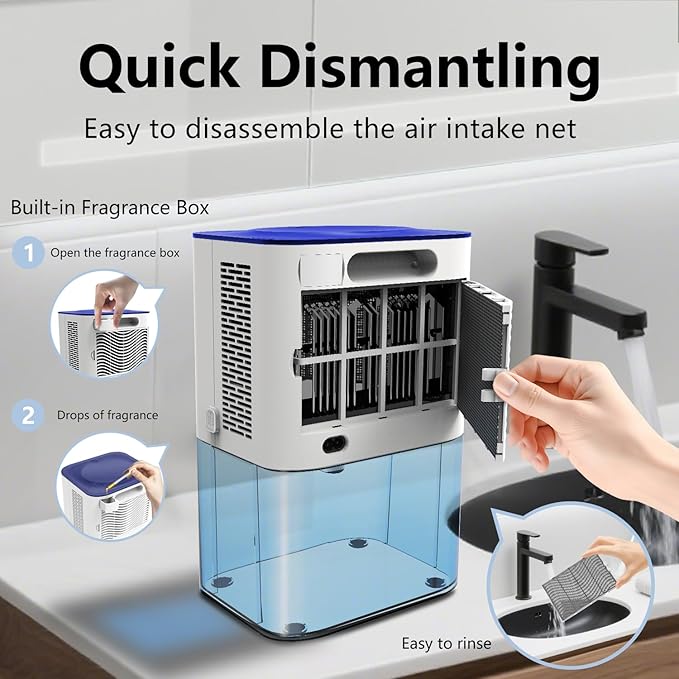 Dehumidifier,MTOX 3L/105 oz (1000 Sq Ft) Small Dehumidifiers for room, Bathroom, RV, Quiet with Auto Shut Off,Timer, 3 Setting modes, Removable filter and aromatherapy box, 7 color LED(Blue and White) - Image 8