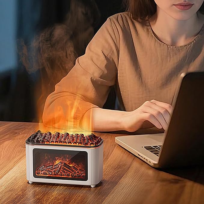 Aroma Diffuser with Fireplace Effect | 160 ml Ultrasonic Quiet Humidifier with 7 Flame Colours | Oil Diffuser – for Office Bathroom Car Spa Room Yoga Meditation Classroom Hotel - Image 3