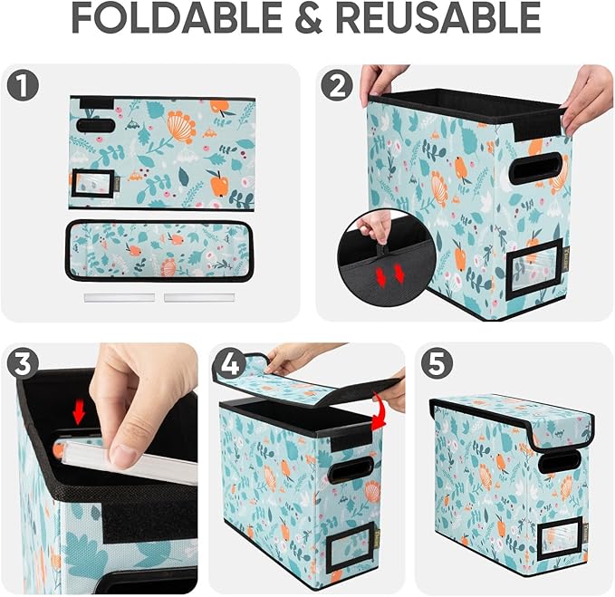 BALEINE File Organizer Box with Lid, Collapsible File Folder Organizer with Plastic Slide, Hanging File Folder Box for Office Document Storage (1 Pack, Spring Stroll, S) - Image 8