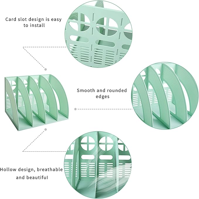 Marte Vanci Magazine File Holder Vertical PP Folder Book Desktop Organizer Plastic Storage Sturdy Vertical 4 Section Folder (Green) - Image 4