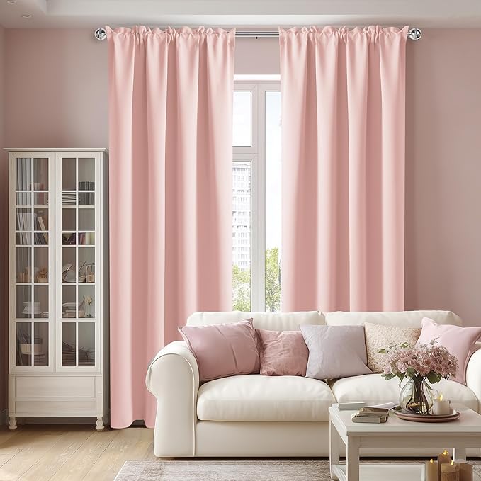 DWCN Blackout Curtains – Thermal Insulated, Energy Saving & Noise Reducing Bedroom and Living Room Curtains, Blush Pink, W 52x L 84 Inch, Set of 2 Rod Pocket Curtain Panels - Image 2