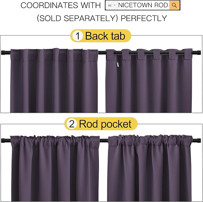 NICETOWN Living Room Blackout Draperies Curtains - (Greyish Purple Color) W70 x L72, 2 Panels, Home Decoration Window Blackout Drape Panels for Patio Door - Image 3